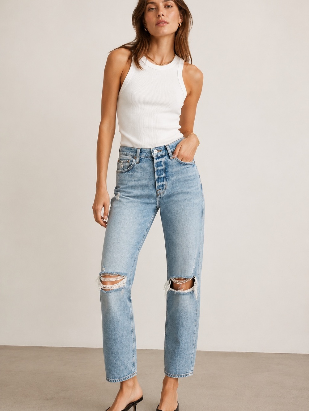 FRAME Le Original Distressed Light Wash Jeans Size 25